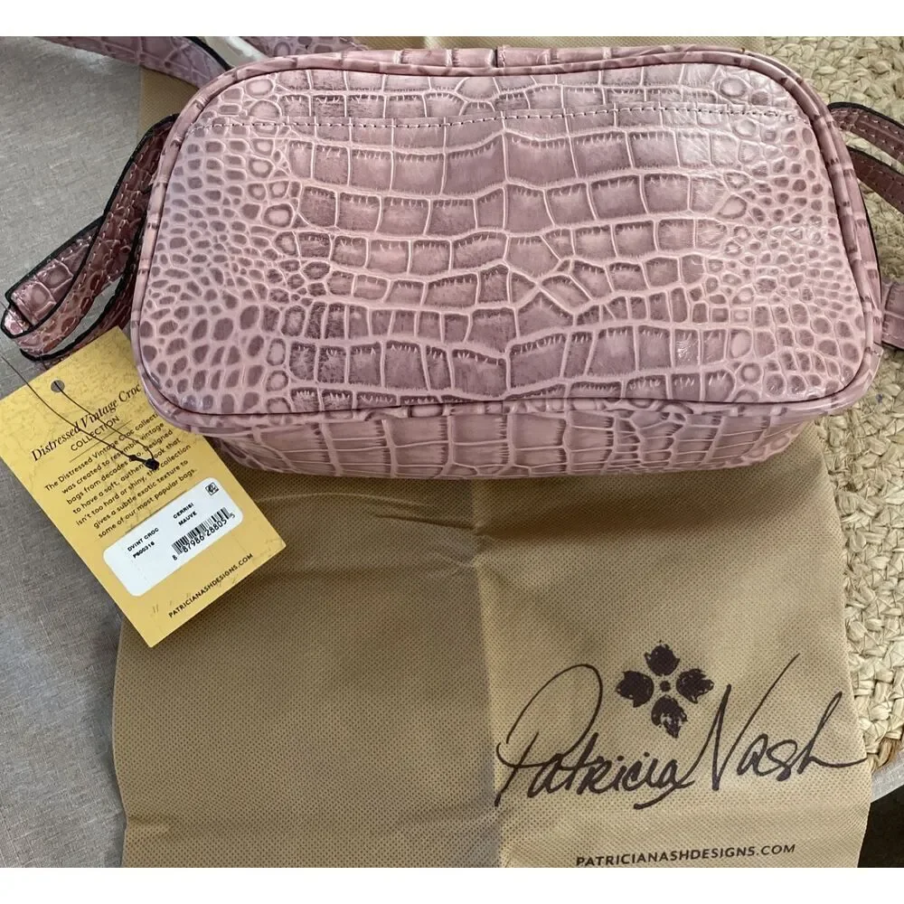 Patricia Nash Cerrisi Croco Embossed Leather Oval Crossbody Bag-Mauve-NWT-$189